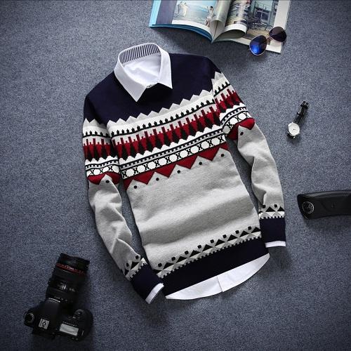 Men's Fashion Round Collar Knitted Sweater - TrendSettingFashions 