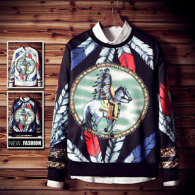 Men's Horse And Feather Sweater Up To 5XL - TrendSettingFashions 
