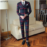 Men's Fashion 3pc Plaid Suit Up To 2XL(Jacket +Vest+Pants) - TrendSettingFashions 