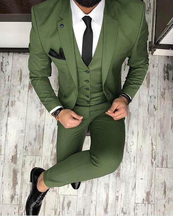 Men's Green 3 Piece Custom Tuxedo Up To 6XL(Jacket, Vest, Pants) - TrendSettingFashions 
