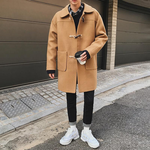 Men's Fashion Buckle Woolen Overcoat - TrendSettingFashions 