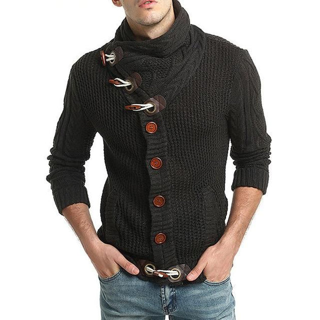Men's High Collar Cardigan Sweater - TrendSettingFashions 