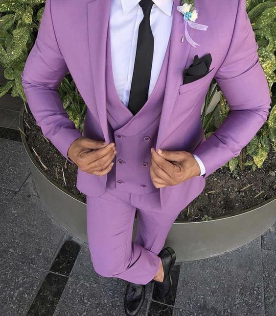 Men's Light Purple 3 Piece Custom Suit Up To 6XL(Jacket, Vest, Pants) - TrendSettingFashions 