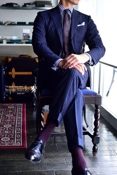 Men's Dark Navy Blue Stripe 2 Piece Up To 6XL(Jacket, Pants) - TrendSettingFashions 