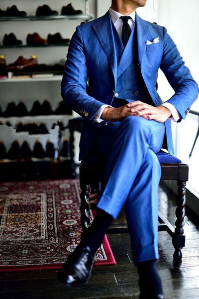 Men's Solid Light Blue 3 Piece Suit Up To 6XL(Jacket, Pants,Vest) - TrendSettingFashions 