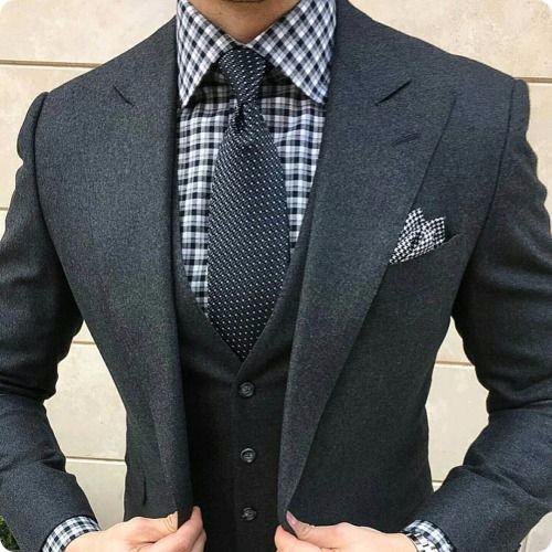 Men's Winter Dark Grey 3 Piece Tweed Suit Up To 6XL(Jacket, Pants,Vest ...
