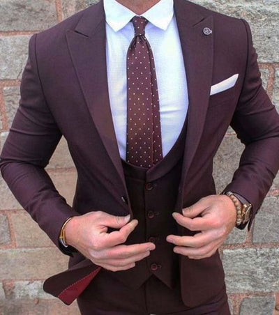 Men's 3PC Burgundy Suit Up To 6XL - TrendSettingFashions 