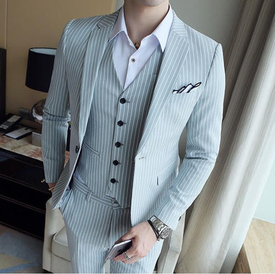 Men's Business Formal Striped Suit(Jacket+vest+pants) - TrendSettingFashions 