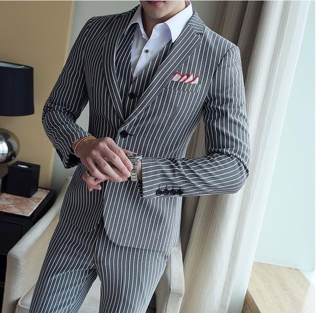 Men's Business Formal Striped Suit(Jacket+vest+pants) - TrendSettingFashions 