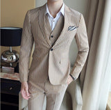 Men's Business Formal Striped Suit(Jacket+vest+pants) - TrendSettingFashions 