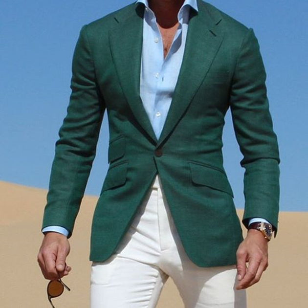 Men's Dark Green Jacket With White Pants Up To 6XL - TrendSettingFashions 