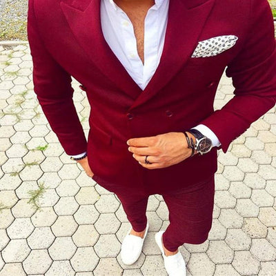 Men's Peaked Lapel Double Breasted Suit Up To 6XL - TrendSettingFashions 