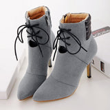 Women's Pointed Toe Lacing High Heel Boots - TrendSettingFashions 