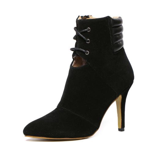 Women's Pointed Toe Lacing High Heel Boots - TrendSettingFashions 