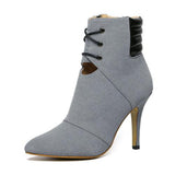 Women's Pointed Toe Lacing High Heel Boots - TrendSettingFashions 