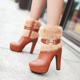 Women's Square Fur Platform Heels - TrendSettingFashions 
