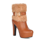 Women's Square Fur Platform Heels - TrendSettingFashions 