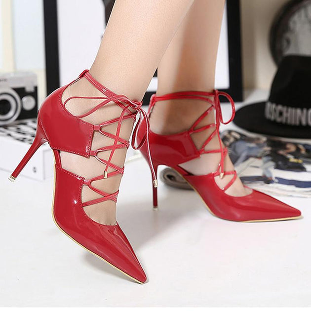 Women's Lacing Pointed Toe Pumps - TrendSettingFashions 