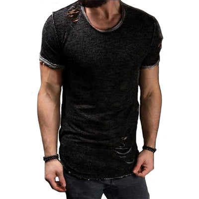 Men's Fashion Distressed Short Sleeve T-shirt Up To 3XL - TrendSettingFashions 