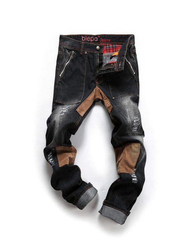 Men's Patchwork Ripped Jeans - TrendSettingFashions 