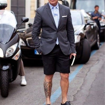 Men's Stylish Grey Summer Suit Up To 6XL (Jacket+Shorts) - TrendSettingFashions 