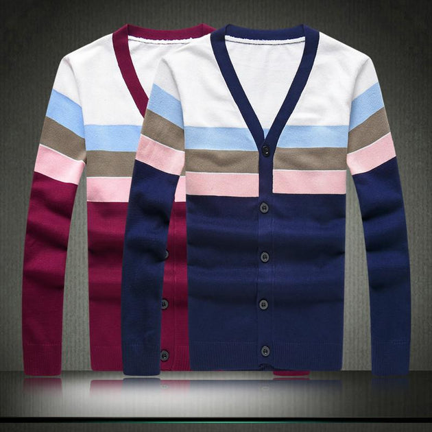 Men's Patchwork Striped Cardigan - TrendSettingFashions 