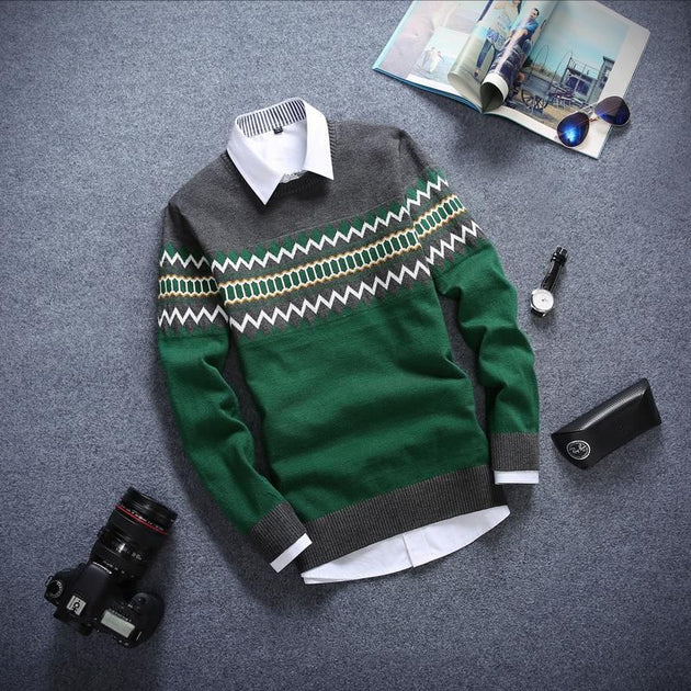 Men's Design Round Collar Sweater - TrendSettingFashions 