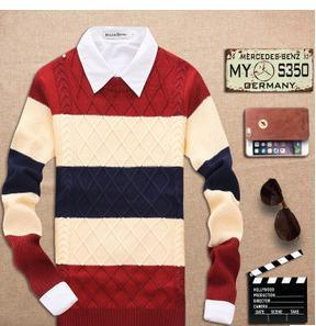 Men's Thick Round Neck Muti Colored Sweater - TrendSettingFashions 