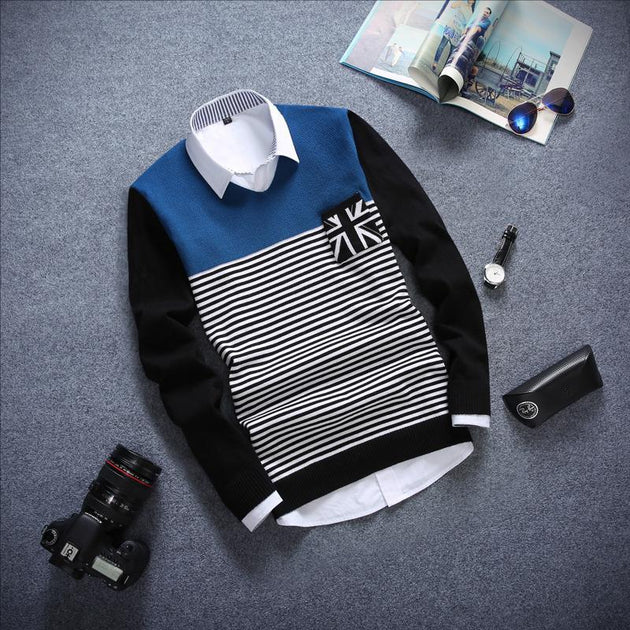 Men's Fashion Long Sleeved Stripe Sweater - TrendSettingFashions 