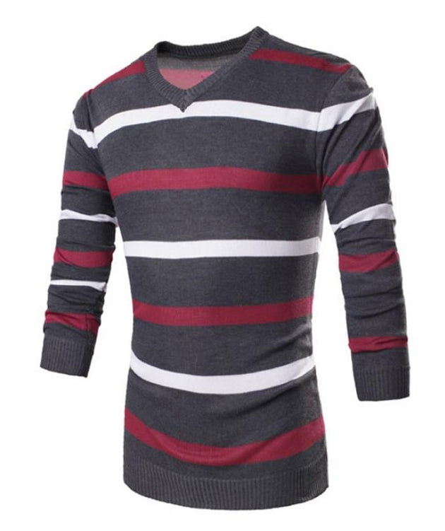 Striped V-Neck Pullover - TrendSettingFashions 