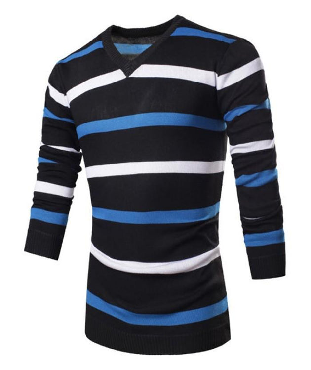 Striped V-Neck Pullover - TrendSettingFashions 