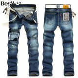Men's Casual Straight Legged Patch Jeans - TrendSettingFashions 