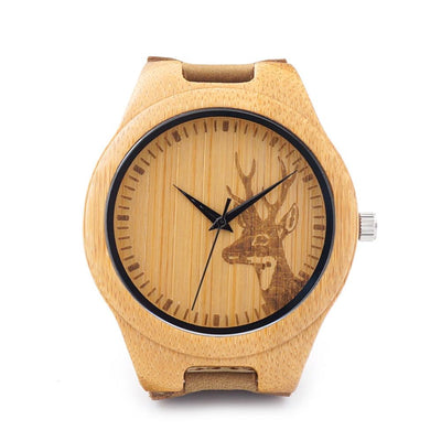 Men's Natural Wood Engraved Elk Head Watch - TrendSettingFashions 