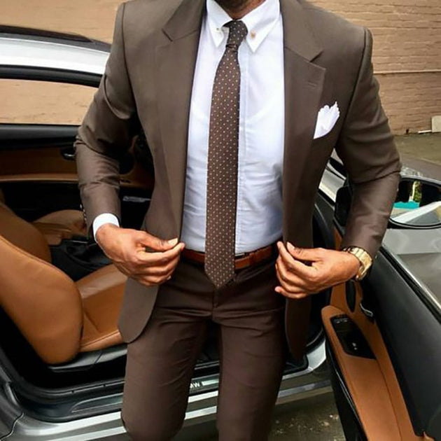 Men's Brown Business 3 Piece Suit - TrendSettingFashions 