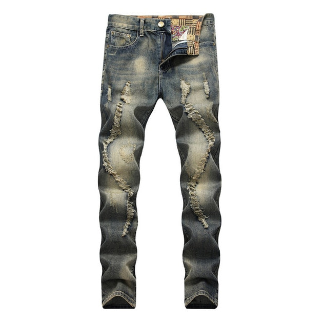 Men's Vintage Distressed Patchwork Jeans Up To Size 40 - TrendSettingFashions 