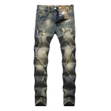 Men's Vintage Distressed Patchwork Jeans Up To Size 40 - TrendSettingFashions 