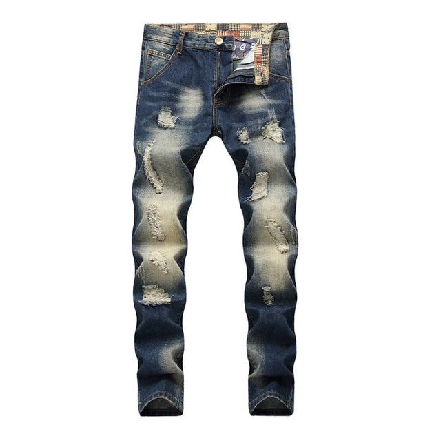 Men's Vintage Distressed Patchwork Jeans Up To Size 40 - TrendSettingFashions 