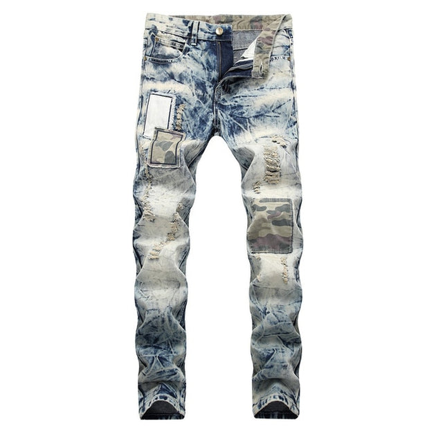 Men's Vintage Distressed Patchwork Jeans Up To Size 40 - TrendSettingFashions 