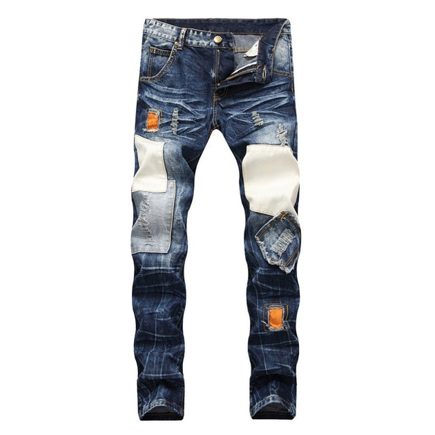 Men's Vintage Distressed Patchwork Jeans Up To Size 40 - TrendSettingFashions 