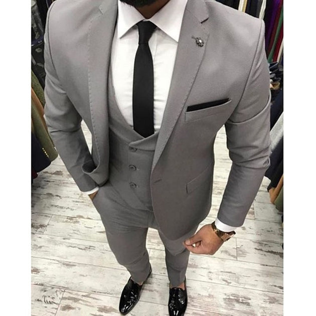 Men's 3 Piece Soild Grey Suit Up To 6XL - TrendSettingFashions 