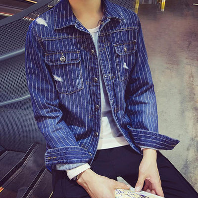 Men's Striped Denim Jacket - TrendSettingFashions 