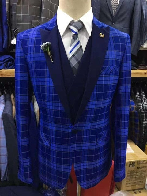 Men's 3 Piece Plaid Style Suit Up To 3XL - TrendSettingFashions 