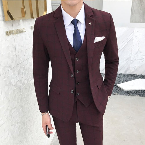 Men's 3 PC Plaid Fashion Suit Up To 5XL - TrendSettingFashions 