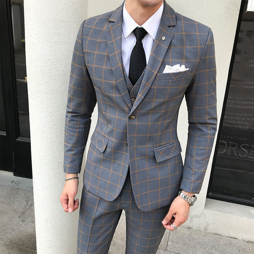 Men's 3 PC Plaid Fashion Suit Up To 5XL - TrendSettingFashions 