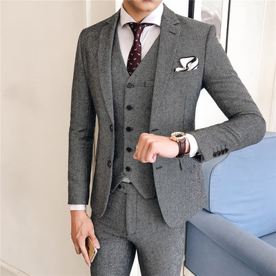 Men's Three Piece Fashion Business Suit Up To 3XL - TrendSettingFashions 