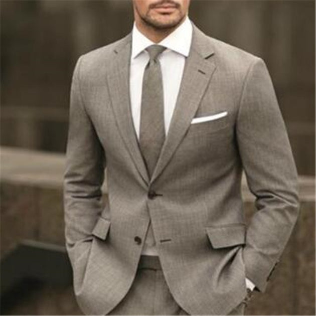 Men's Light Brown 2PC Suit Up To 6XL - TrendSettingFashions 