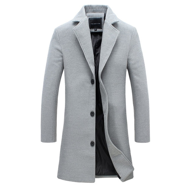 Men's Single Breasted Business Long Coat Up To 5XL - TrendSettingFashions 