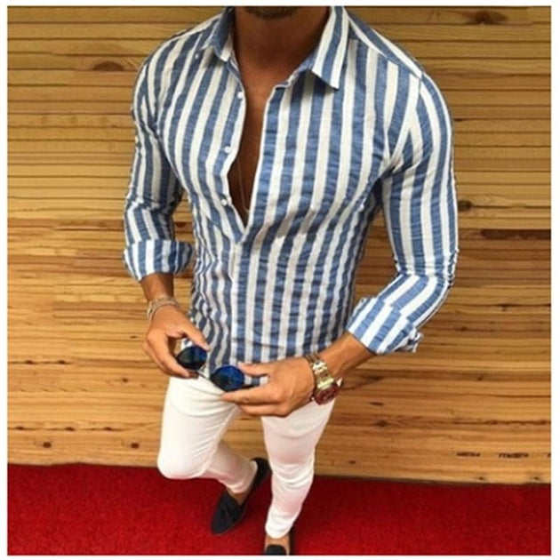 Men's Long Sleeve Street Casual Dress Shirt - TrendSettingFashions 