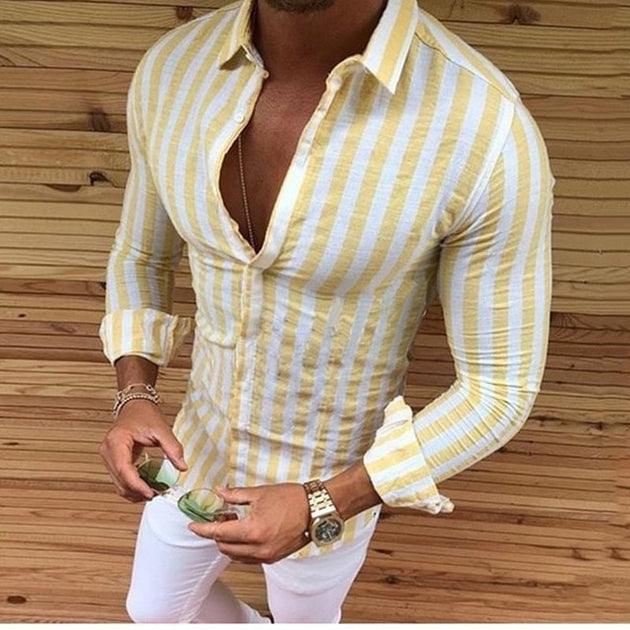 Men's Long Sleeve Street Casual Dress Shirt - TrendSettingFashions 