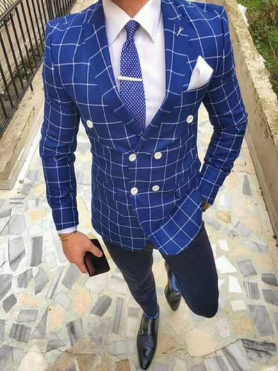Men's Royal Blue Double Breasted Suit Up To 6XL - TrendSettingFashions 